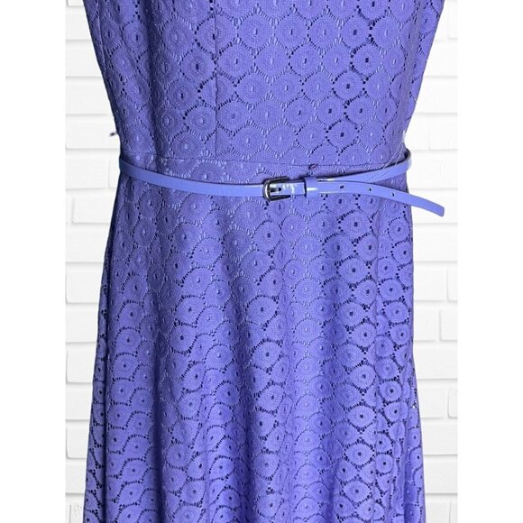 Evan Picone Black Label Women's 4 Dress Short‎ Sleeve Lace Lavender Belt Spring - Picture 2 of 8